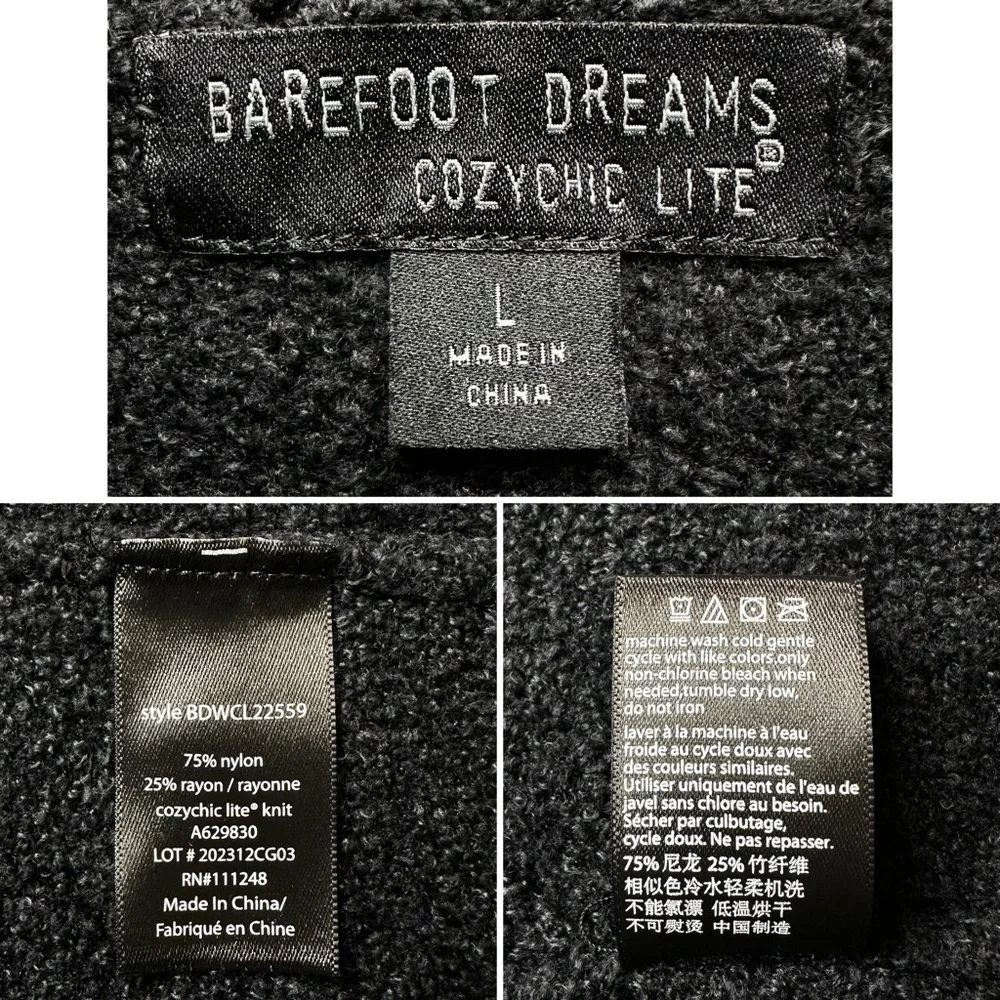 Barefoot Dreams Cozychic Lite Black Open Front Soft Sweater Cardigan, Sz Large - Picture 11 of 12